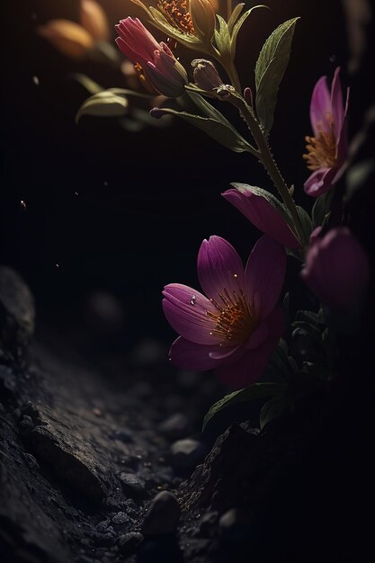 A flower that is in the dark