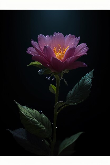 A flower that is lit up in the dark