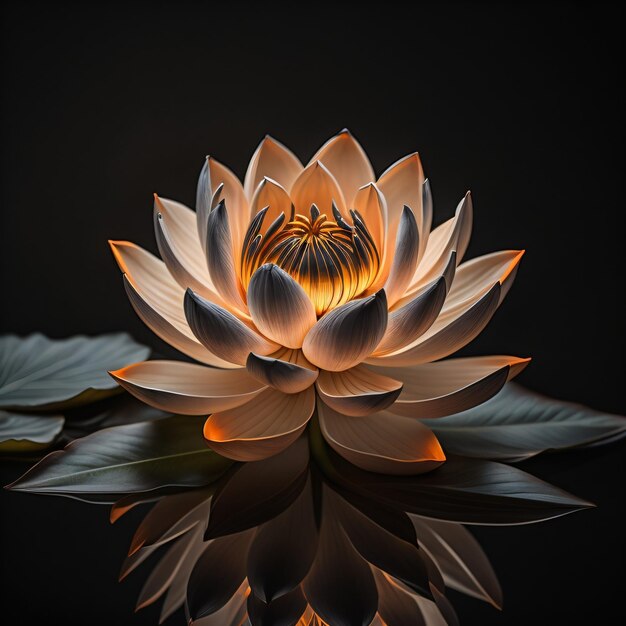 A flower that is lit up with a black background