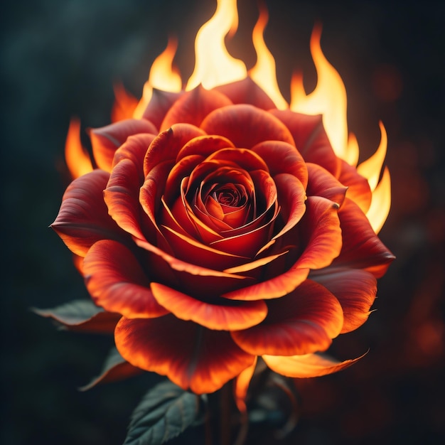 Photo a flower that is lit up with flames