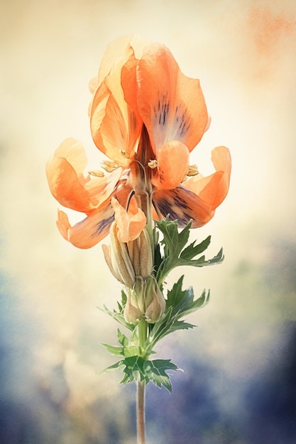 A flower that is orange and has the word love on it