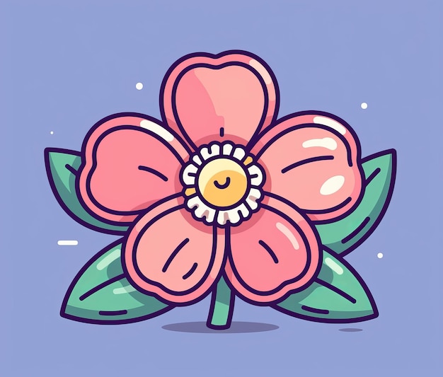 A flower that is pink and has a yellow eye.