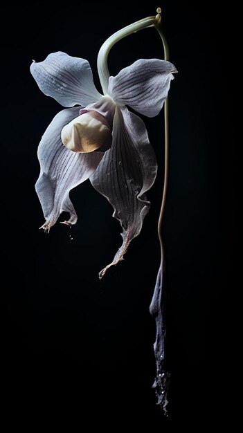 Foto un fiore che si trova su una superficie nera