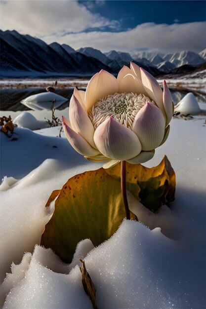 Flower that is sitting in the snow generative ai