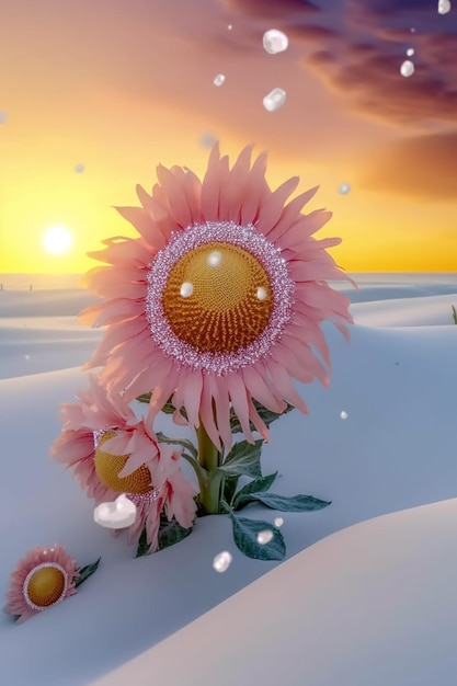 A flower that is in the snow