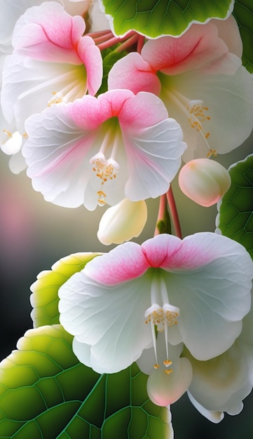 A flower that is white and pink