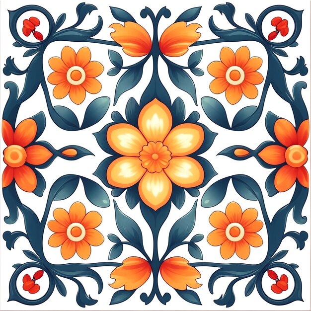 Flower Tiles Illustration With White Background