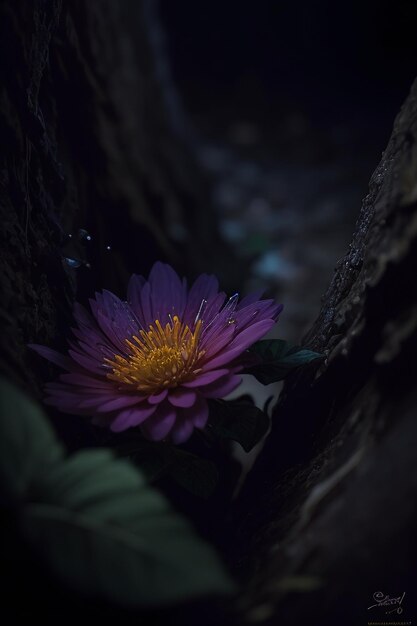 A flower in a tree with water droplets on it