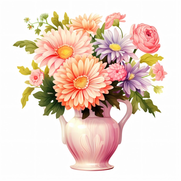 Цветочная ваза Клипарт изолирована на белом фоне