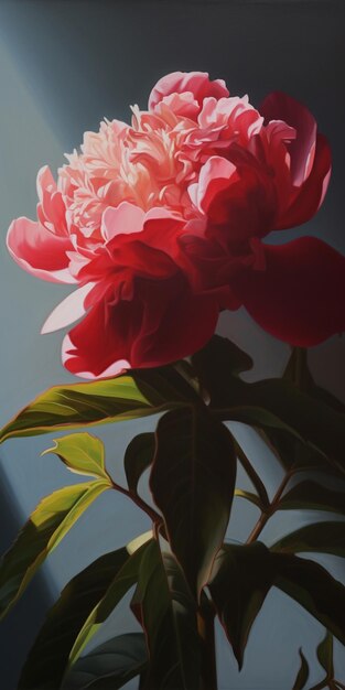 A flower in a vase of peonies