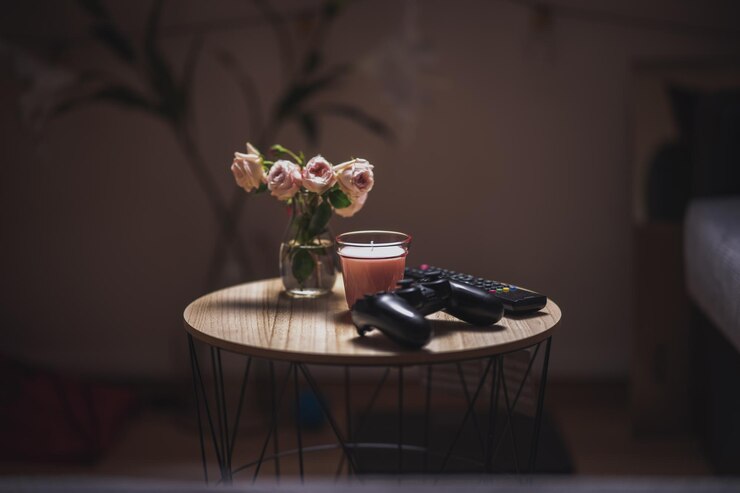 Photo flower vase on table at home