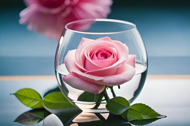 A flower in a vase with a pink rose in it