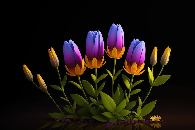 Цветок в вазе с фиолетовыми и желтыми цветами