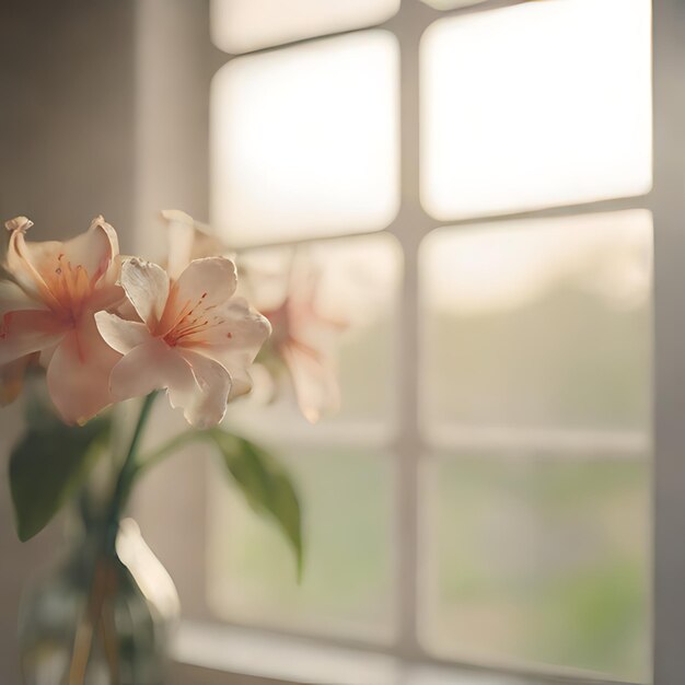 Photo a flower in a vase with the window behind it