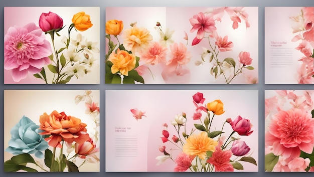 Flower vector background brochure template Set of floral cards