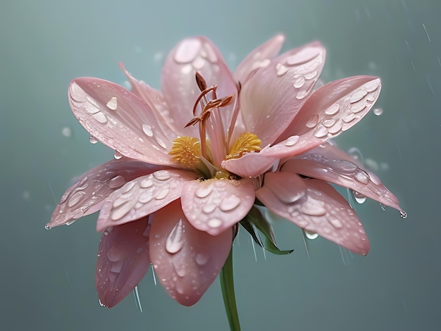 A flower vintage pastel light tones hyper realistic hyper detailed raindrops falling petala 5