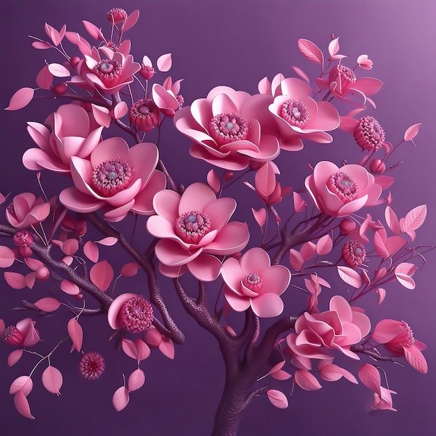 꽃 벽지 패턴 원활한 트리 핑크와 퍼플