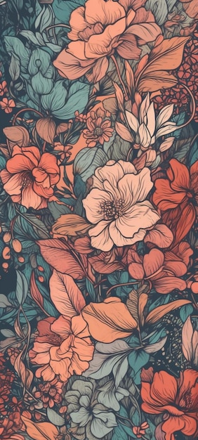 A flower wallpaper that is printed in red and orange.