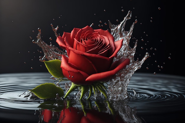 A flower in water with a black background