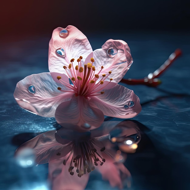 A flower on the water with its reflection