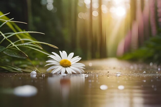 Photo a flower in the water with the sun behind it