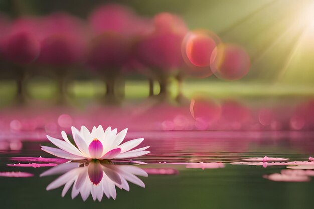 Photo a flower in the water with the sun behind it