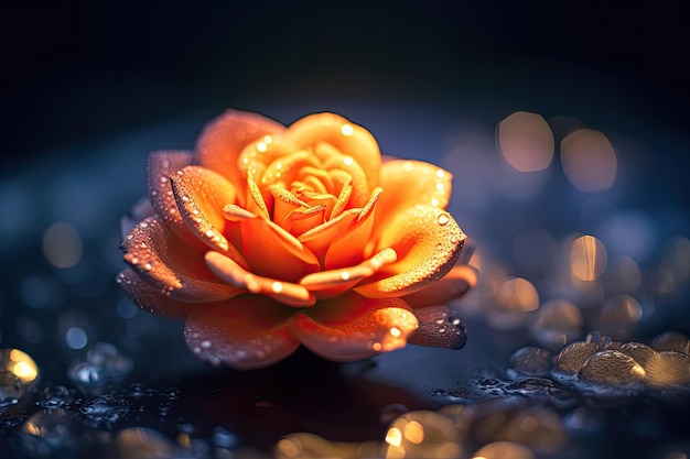 A flower in the water with water drops on it
