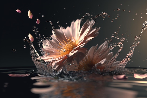 A flower in water with the word flower on it