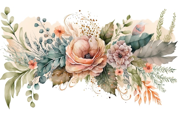 Flower and watercolor background floral elements botanic watercolor illustration