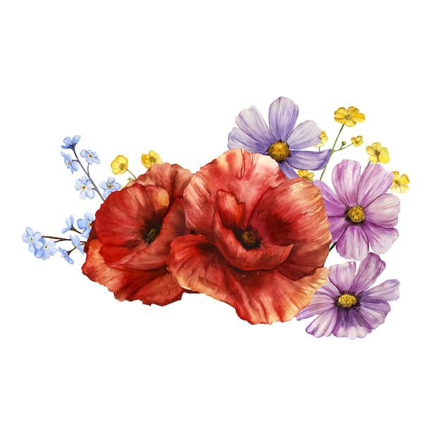 花水彩イラスト植物画孤立した花の花束