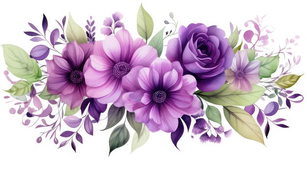 Flower watercolor purple ornament for wedding template