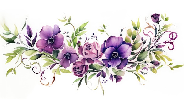 Цветочный акварельный фиолетовый орнамент для свадебного шаблона