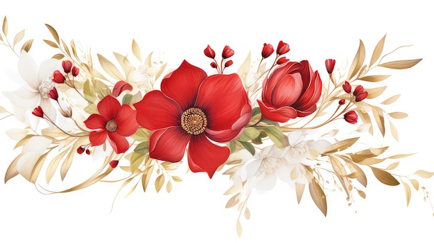 Flower watercolor red painting ornament for wedding invitation template