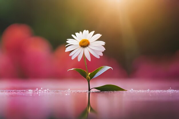 A flower on a window sill with the sun behind it