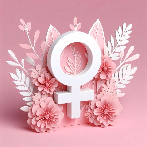 Flower With 3D Women Symbol Background Design Generated AI