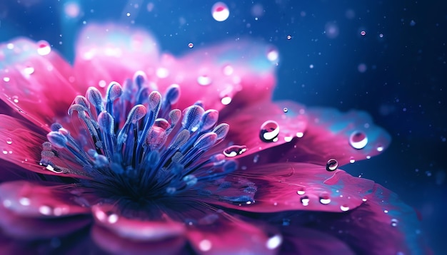 A flower with a blue background and a purple flower with the word love on it