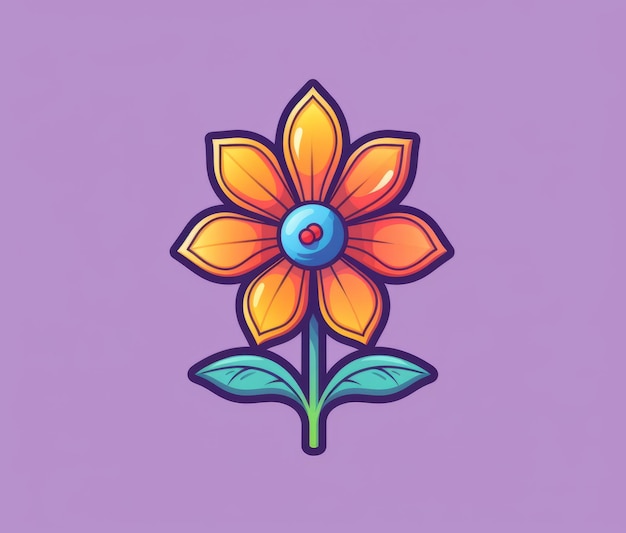 A flower with a blue eye is on a purple background