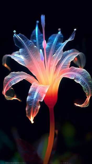A flower with a blue and purple glow