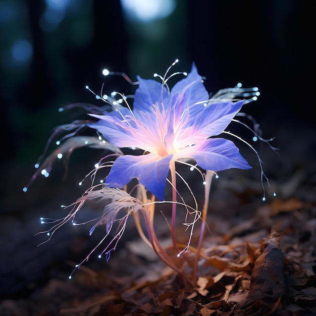 a flower with blue and purple lights on it