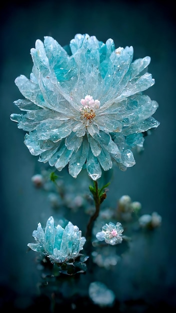 A flower with crystals that are blue and has the word diamond on it.