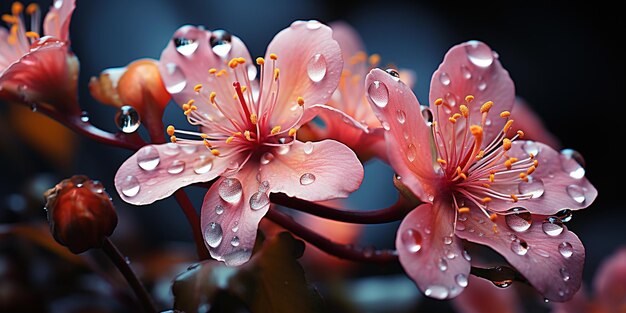 Photo flower with dew dop beautiful macro photography with abstract bokeh background