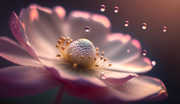 A flower with a drop of dew on it