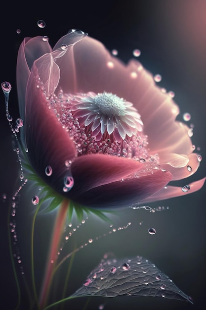 A flower with a drop of water on it