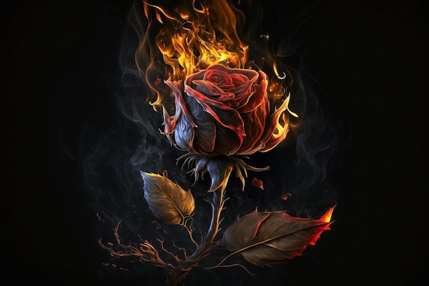 A flower with a flame on it