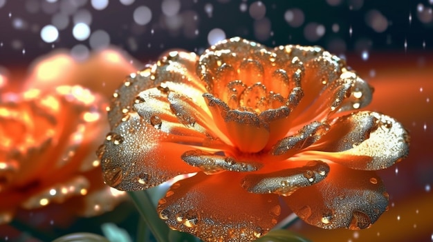 A flower with gold glitter on it