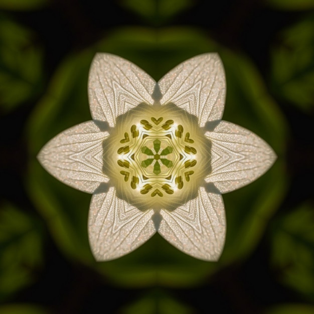 A flower with a green background and a white flower with a green background.