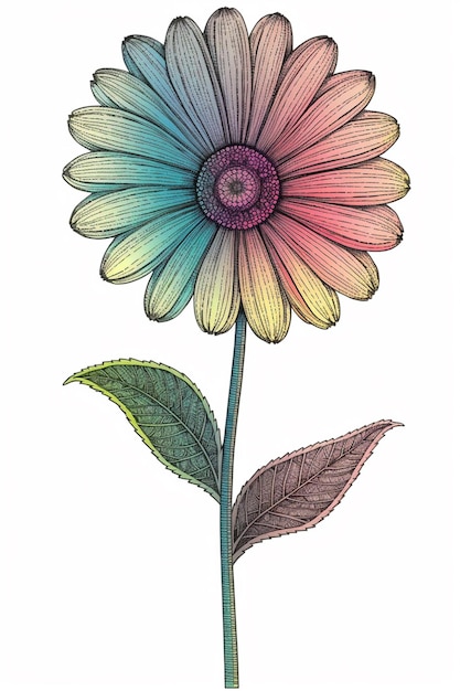 A flower with a green leaf on it