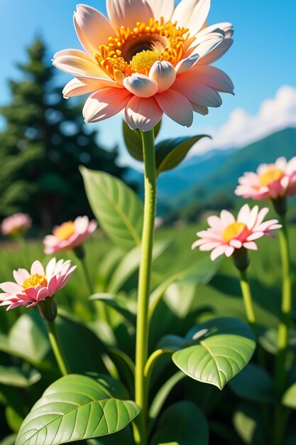 茎が緑色の花と、中心が白いピンク色の花。