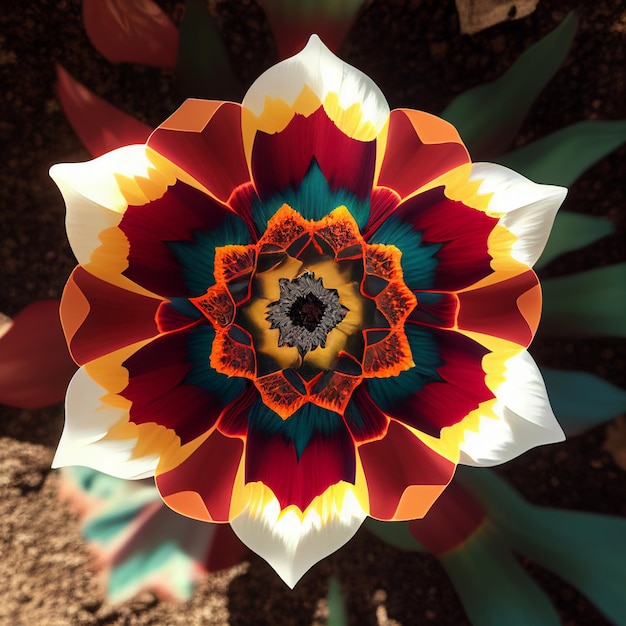 A flower with a large center that has a large center.