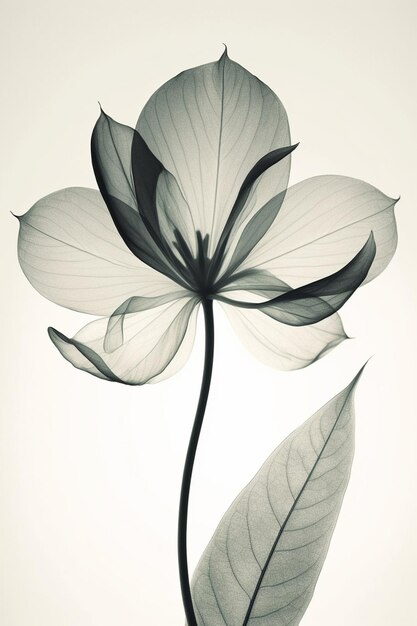 A flower with a leaf that has a white background